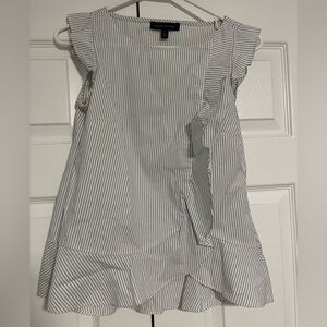 Banana Republic Navy and White Striped Top with Ruffle Detail